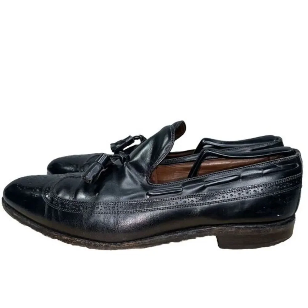 Allen Edmonds Berwick Leather Shoes Size 11.5 Black, Tassels Handcrafted In USA,